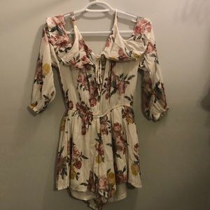 Floral off-the-shoulder romper with 3/4 sleeves